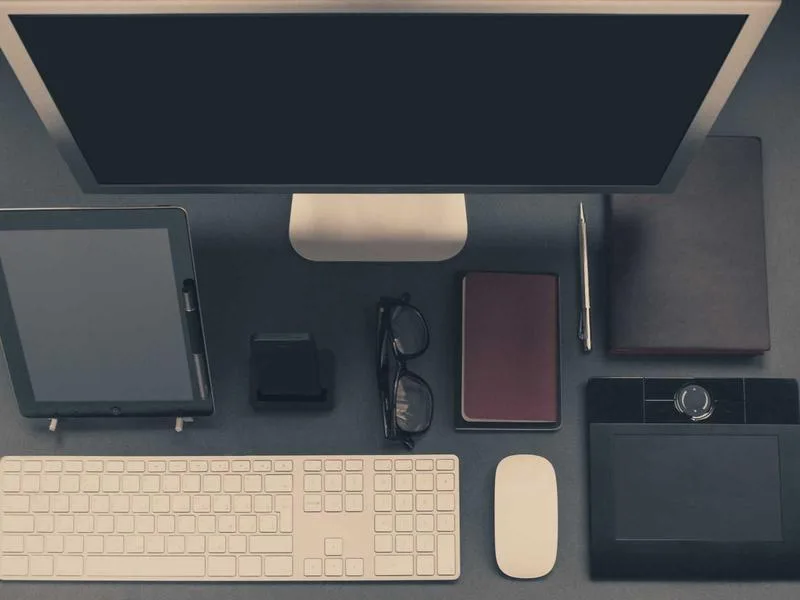 Techsheba — product design workstation with monitor and peripherals